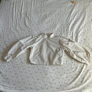 Aritzia Sunday Best Blouse Off White 3/4 Length Puff Sleeves High Neck Size 2XS